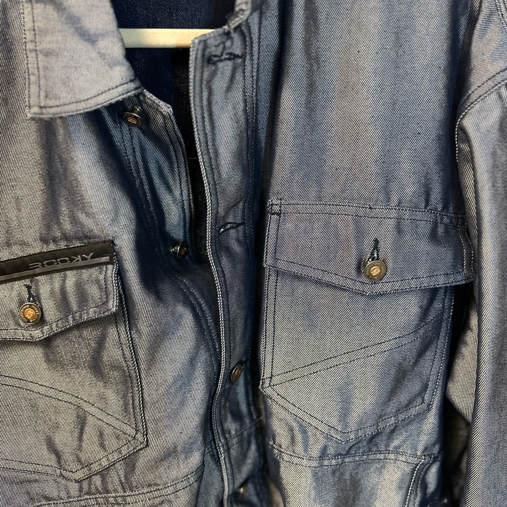 Vintage Y2k Rocky Brand 2000’s Metallic Denim Jacket Gray Men XL